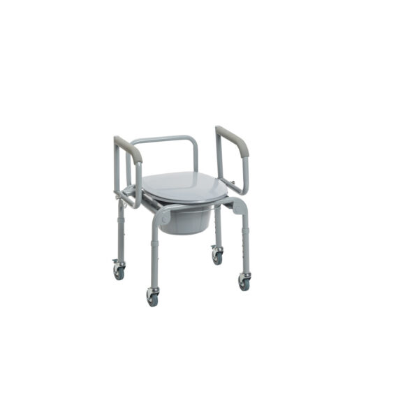 Steel Drop-Arm Commode with Wheels and Padded Armrests - Image 10