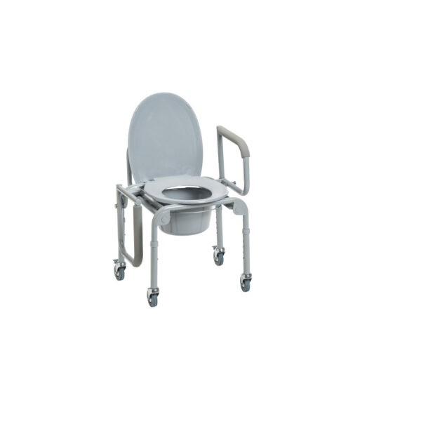 Steel Drop-Arm Commode with Wheels and Padded Armrests - Image 9