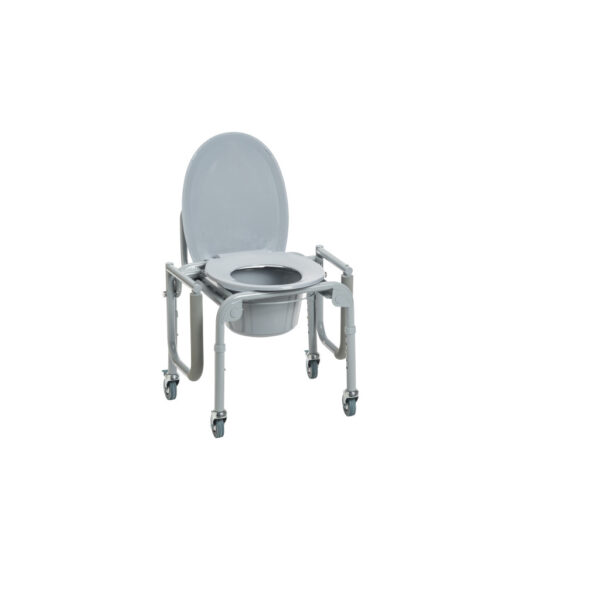Steel Drop-Arm Commode with Wheels and Padded Armrests - Image 8