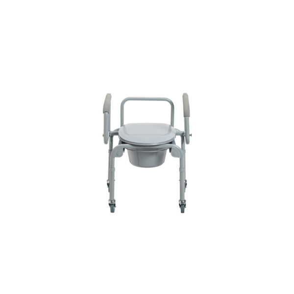 Steel Drop-Arm Commode with Wheels and Padded Armrests - Image 7