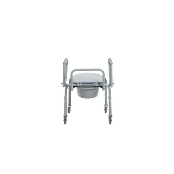 Steel Drop-Arm Commode with Wheels and Padded Armrests - Image 6