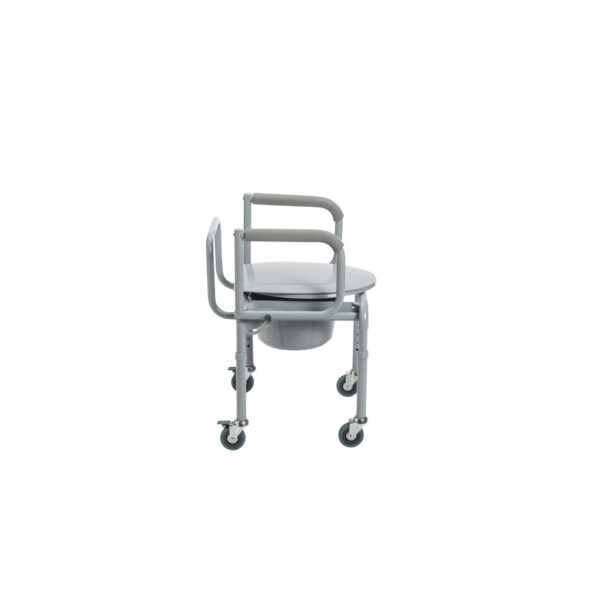 Steel Drop-Arm Commode with Wheels and Padded Armrests - Image 5