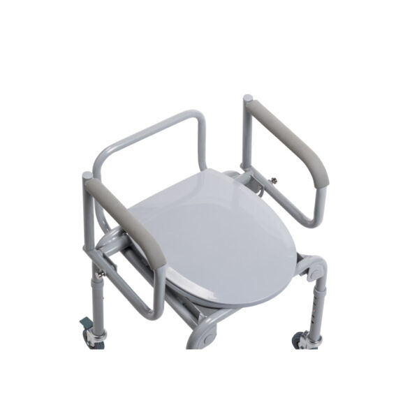Steel Drop-Arm Commode with Wheels and Padded Armrests - Image 4