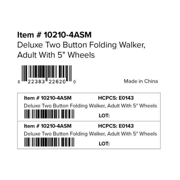 Deluxe Folding Walker, Two Button with 5" Wheels - Image 2